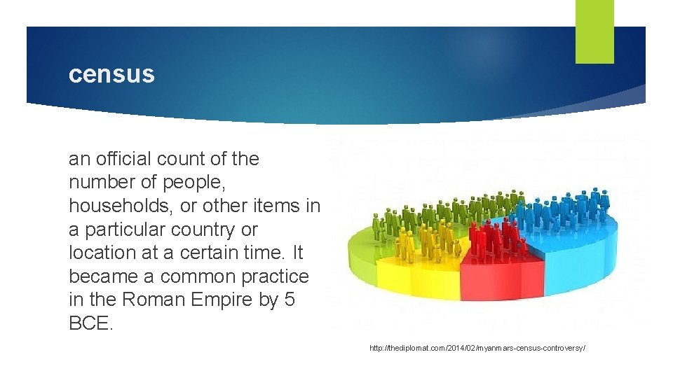 census an official count of the number of people, households, or other items in