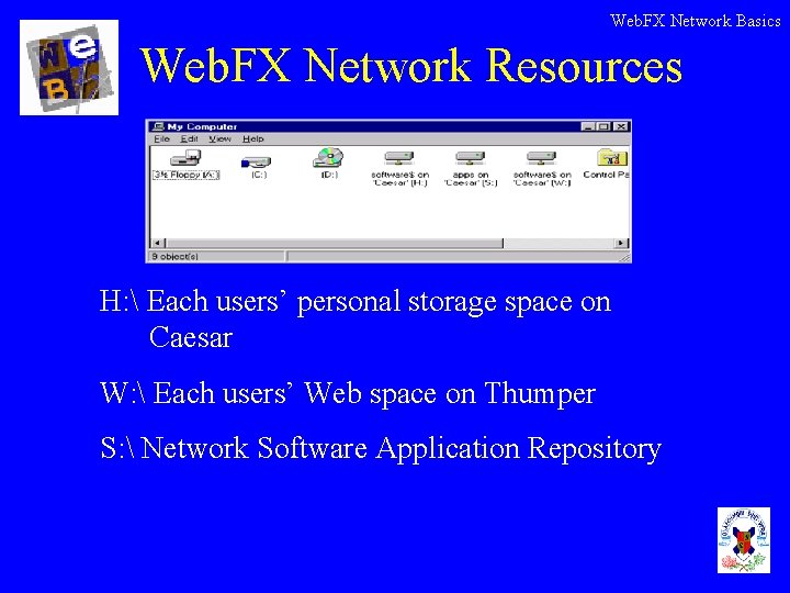 Web. FX Network Basics Web. FX Network Resources H:  Each users’ personal storage