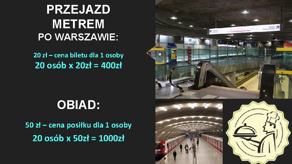 PRZEJAZD METREM PO WARSZAWIE: 20 zł – cena biletu dla 1 osoby 20 osób