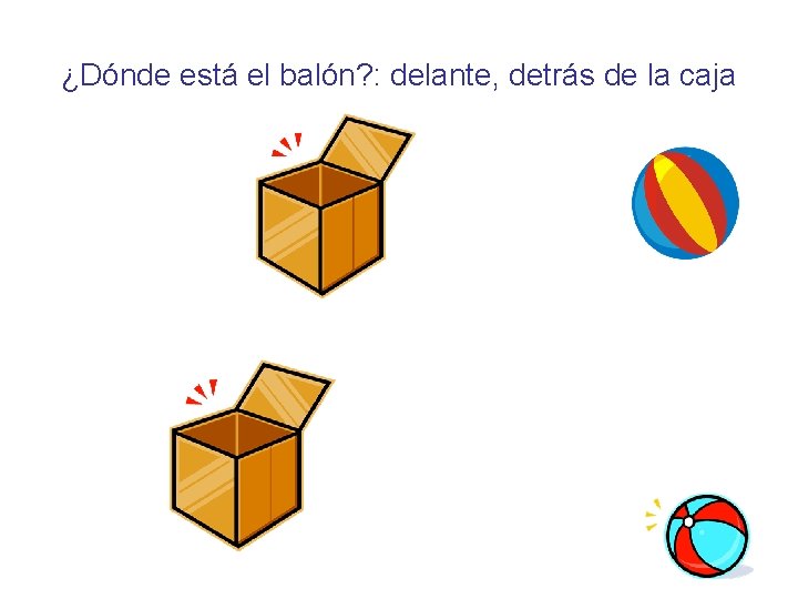 ¿Dónde está el balón? : delante, detrás de la caja 