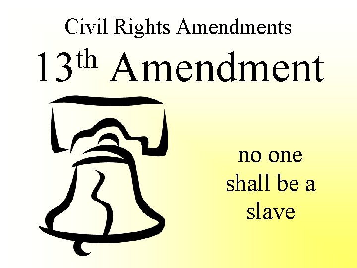 Civil Rights Amendments th 13 Amendment no one shall be a slave 