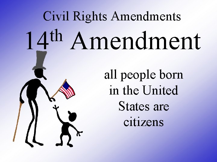 Civil Rights Amendments th 14 Amendment all people born in the United States are
