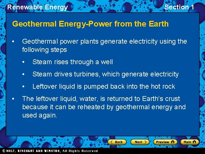 Renewable Energy Section 1 Geothermal Energy-Power from the Earth • • Geothermal power plants