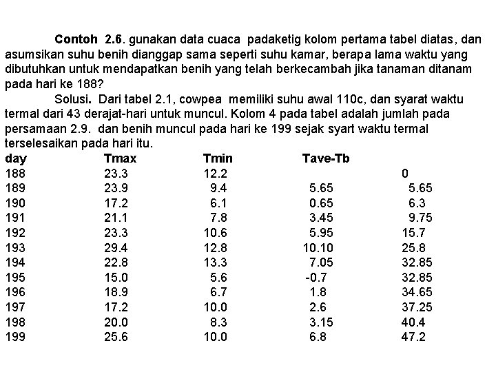 Contoh 2. 6. gunakan data cuaca padaketig kolom pertama tabel diatas, dan asumsikan suhu
