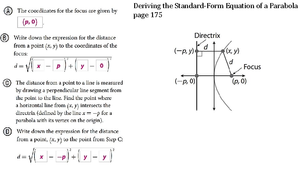 Deriving the Standard-Form Equation of a Parabola page 175 