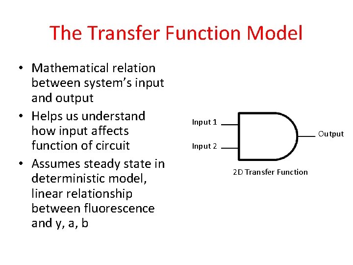 The Transfer Function Model • Mathematical relation between system’s input and output • Helps