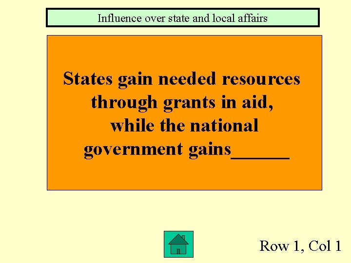 Influence over state and local affairs States gain needed resources through grants in aid,