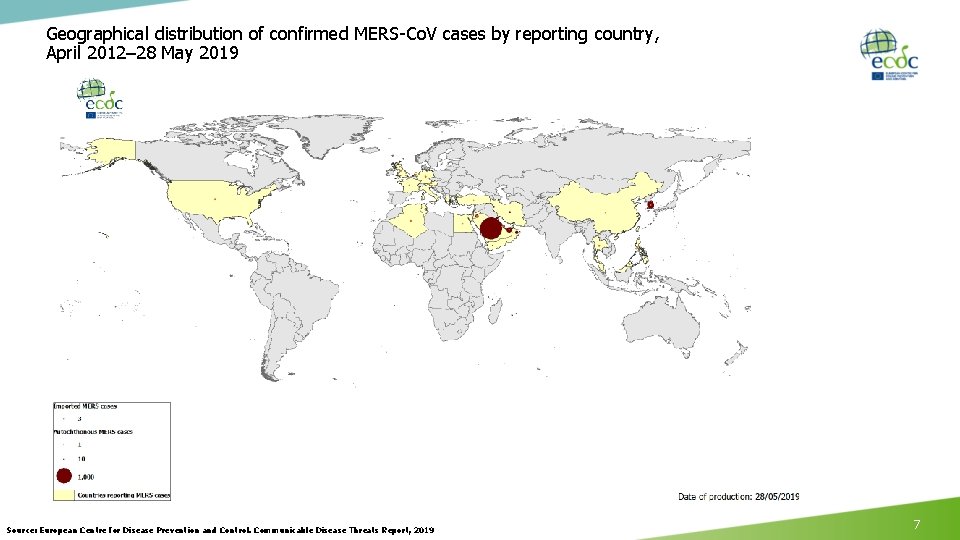Geographical distribution of confirmed MERS-Co. V cases by reporting country, April 2012– 28 May
