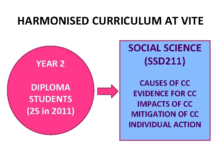 HARMONISED CURRICULUM AT VITE YEAR 2 DIPLOMA STUDENTS (25 in 2011) SOCIAL SCIENCE (SSD