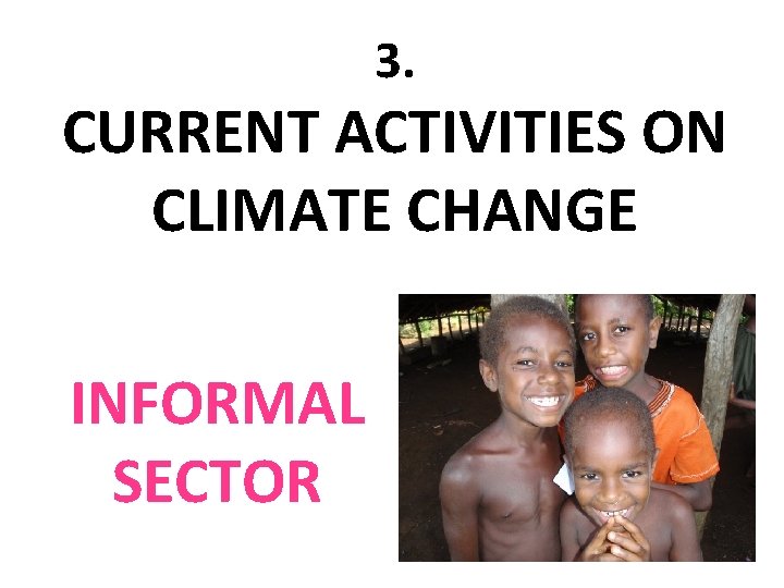 3. CURRENT ACTIVITIES ON CLIMATE CHANGE INFORMAL SECTOR 