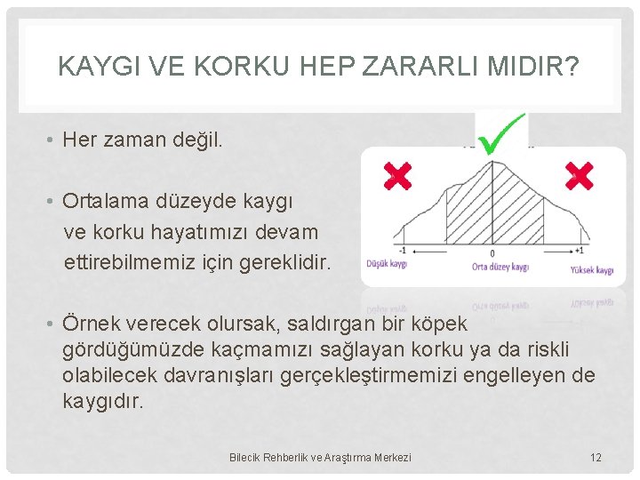 KAYGI VE KORKU HEP ZARARLI MIDIR? • Her zaman değil. • Ortalama düzeyde kaygı