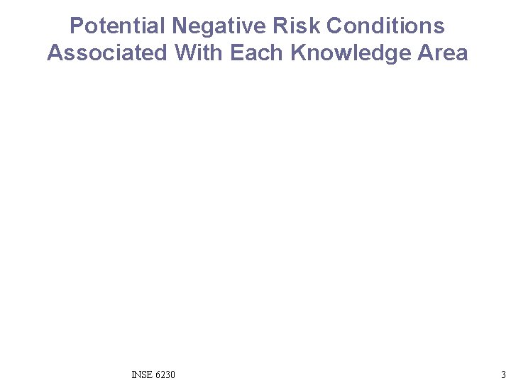 Potential Negative Risk Conditions Associated With Each Knowledge Area INSE 6230 3 
