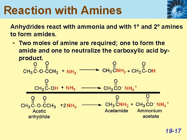 Reaction with Amines Anhydrides react with ammonia and with 1° and 2° amines to