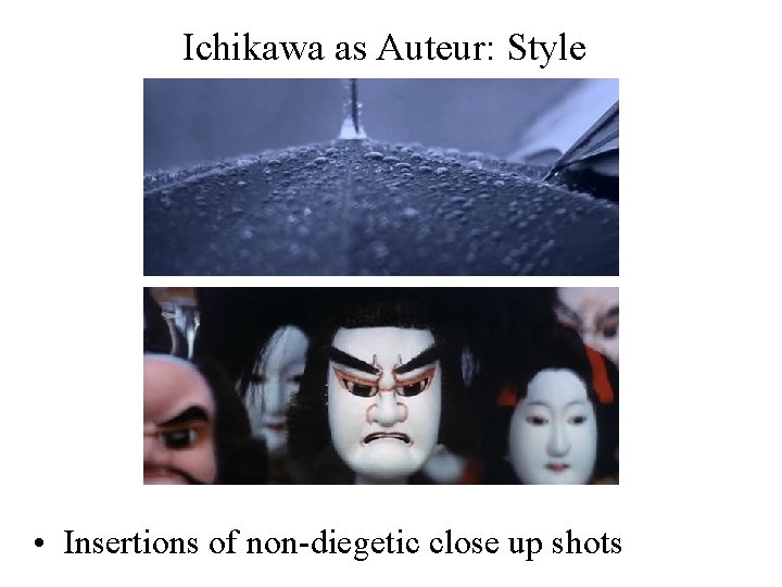 Ichikawa as Auteur: Style • Insertions of non-diegetic close up shots 