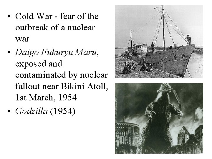  • Cold War - fear of the outbreak of a nuclear war •