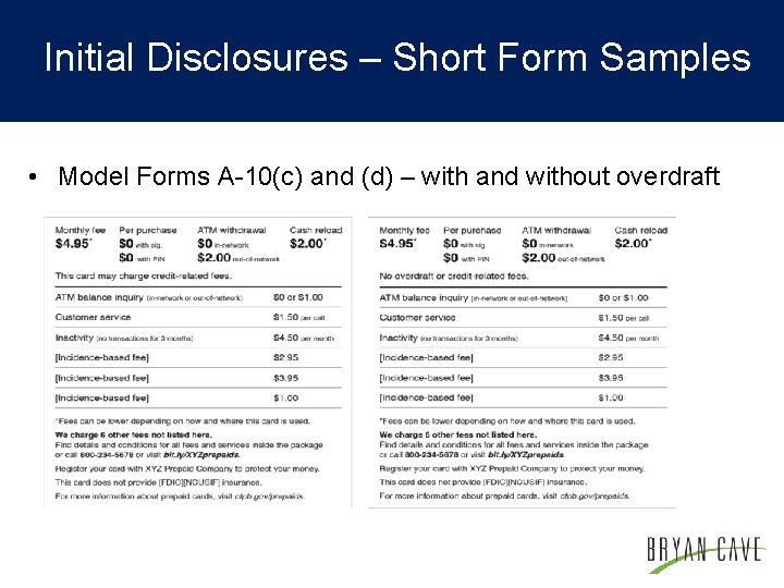 Initial Disclosures – Short Form Samples • Model Forms A-10(c) and (d) – with