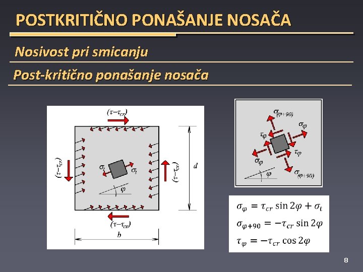 POSTKRITIČNO PONAŠANJE NOSAČA Nosivost pri smicanju Post-kritično ponašanje nosača 8 