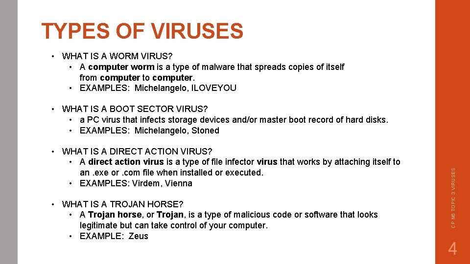 TYPES OF VIRUSES • WHAT IS A WORM VIRUS? • A computer worm is