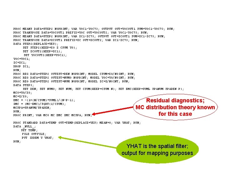 PROC DATA MEANS DATA=STEP 2 NOPRINT; VAR Y 0 C 1 -Y 0 C