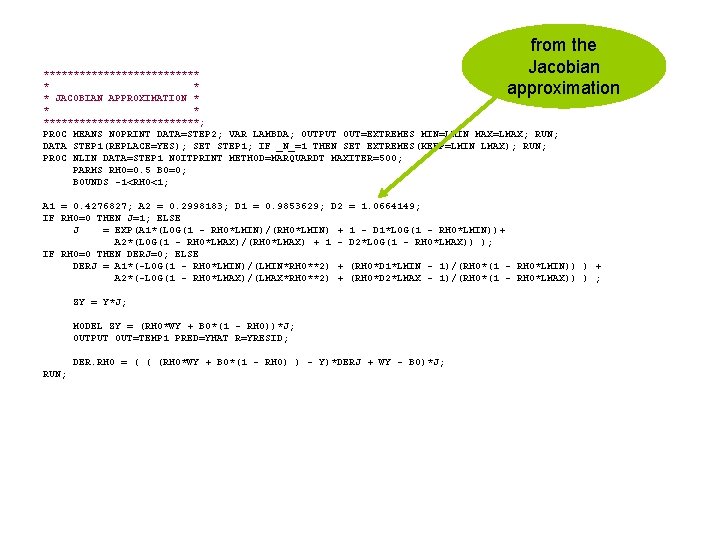 from the Jacobian approximation ************* * * * JACOBIAN APPROXIMATION * **************; PROC MEANS