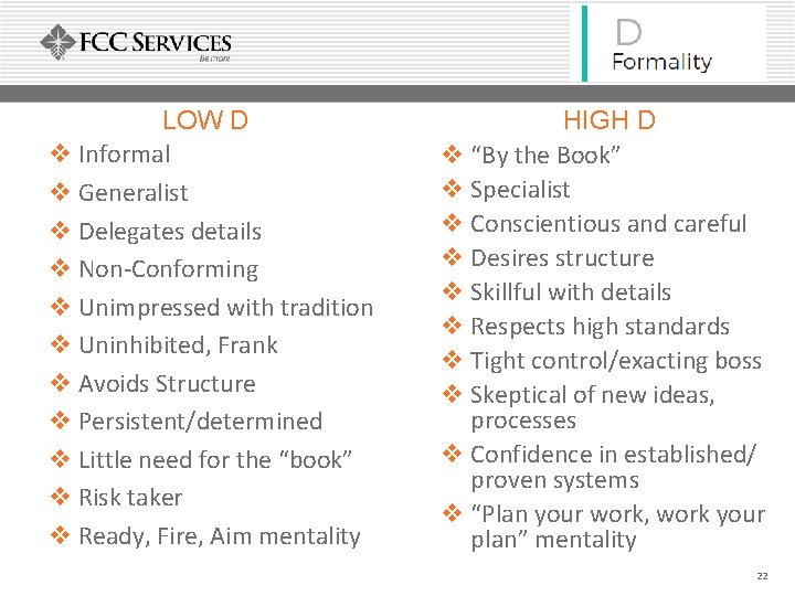 LOW D v Informal v Generalist v Delegates details v Non-Conforming v Unimpressed with