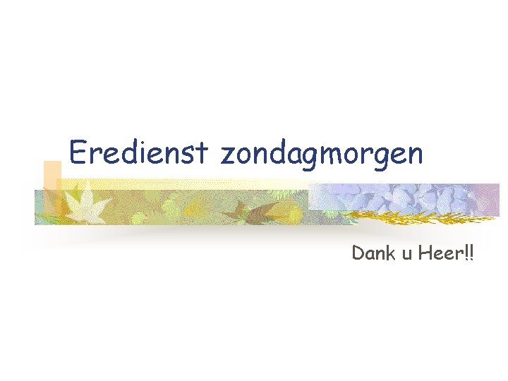 Eredienst zondagmorgen Dank u Heer!! 