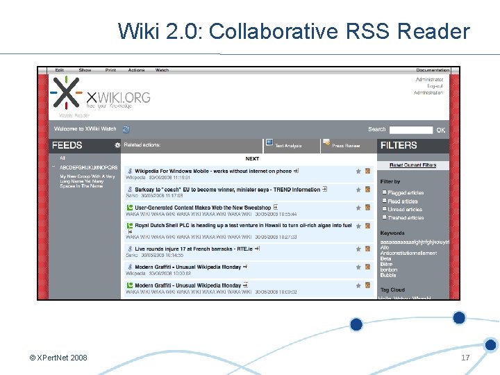 Wiki 2. 0: Collaborative RSS Reader © XPert. Net 2008 17 