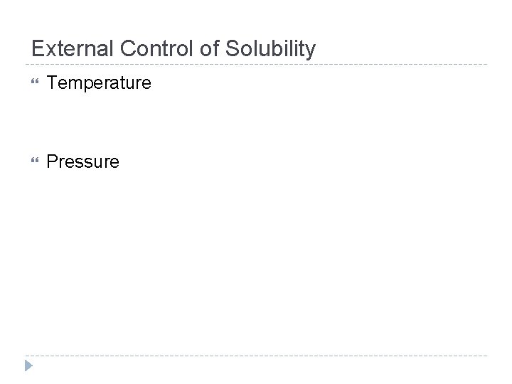 External Control of Solubility Temperature Pressure 