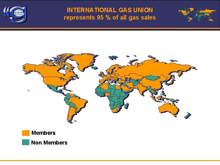INTERNATIONAL GAS UNION represents 95 % of all gas sales Members Non Members 