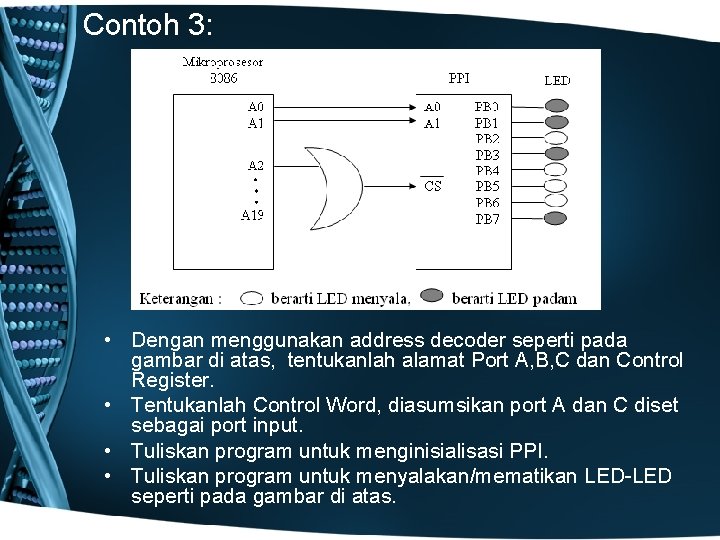 Contoh 3: • Dengan menggunakan address decoder seperti pada gambar di atas, tentukanlah alamat