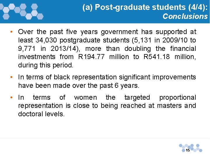 (a) Post-graduate students (4/4): Conclusions • Over the past five years government has supported