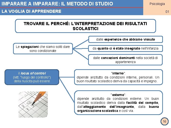 IMPARARE A IMPARARE: IL METODO DI STUDIO Psicologia MODULO 2 LA VOGLIA DI APPRENDERE