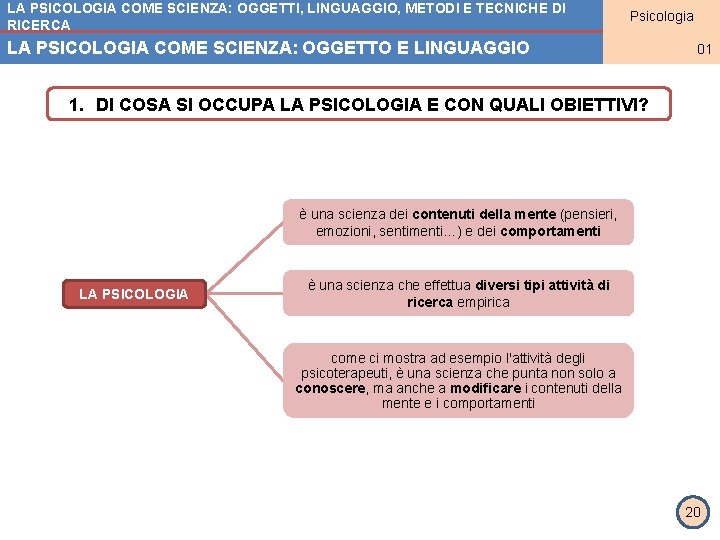 LA PSICOLOGIA COME SCIENZA: OGGETTI, LINGUAGGIO, METODI E TECNICHE DI RICERCA Psicologia MODULO 3