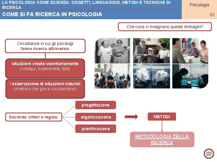 LA PSICOLOGIA COME SCIENZA: OGGETTI, LINGUAGGIO, METODI E TECNICHE DI RICERCA COME SI FA