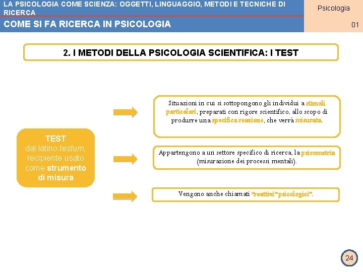 LA PSICOLOGIA COME SCIENZA: OGGETTI, LINGUAGGIO, METODI E TECNICHE DI RICERCA Psicologia MODULO 3