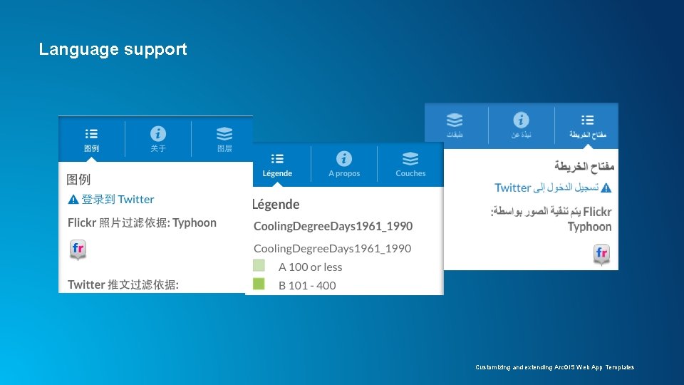Language support Customizing and extending Arc. GIS Web App Templates Language support Customizing and extending Arc. GIS Web App Templates