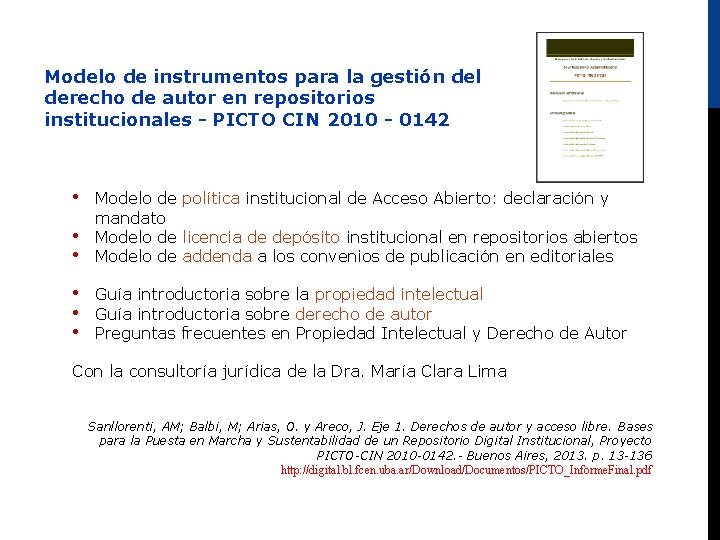 Modelo de instrumentos para la gestión del derecho de autor en repositorios institucionales -