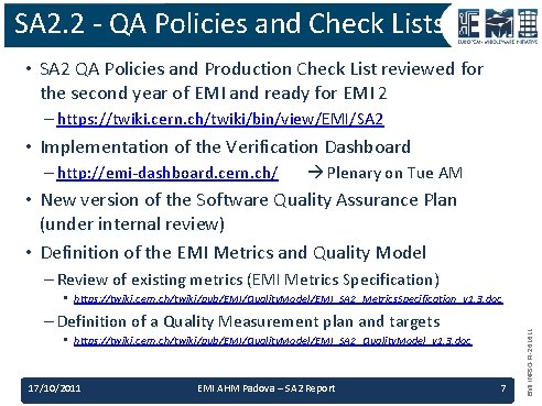 SA 2. 2 - QA Policies and Check Lists • SA 2 QA Policies