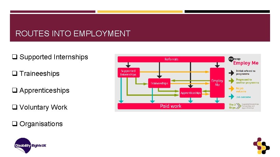 ROUTES INTO EMPLOYMENT q Supported Internships q Traineeships q Apprenticeships q Voluntary Work q