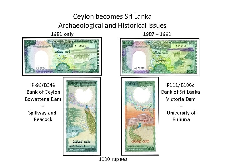 Ceylon becomes Sri Lanka Archaeological and Historical Issues 1981 only 1987 – 1990 P-90/B
