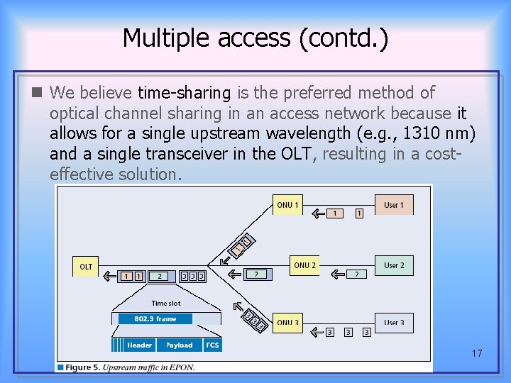 Multiple access (contd. ) n We believe time-sharing is the preferred method of optical