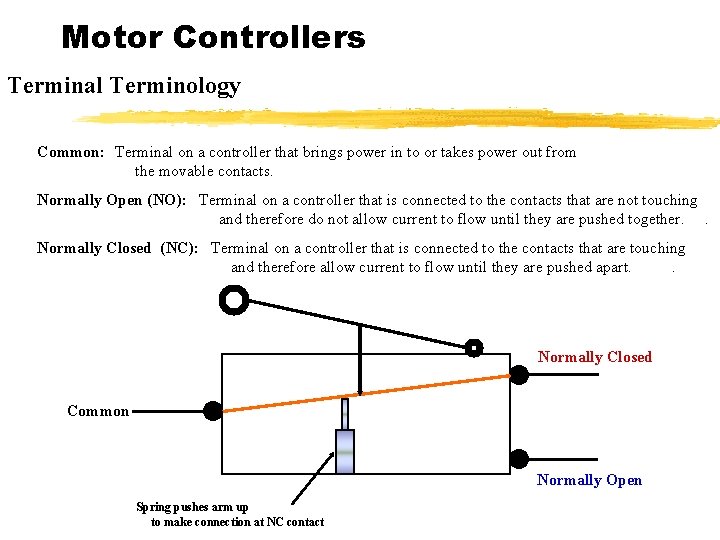 Motor Controllers Terminal Terminology Common: Terminal on a controller that brings power in to