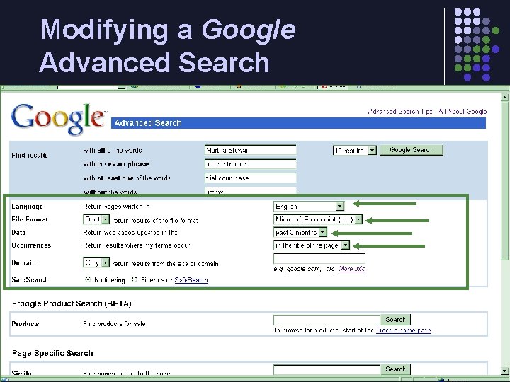 Modifying a Google Advanced Search 