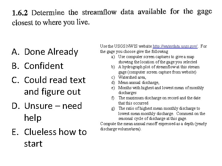 A. Done Already B. Confident C. Could read text and figure out D. Unsure