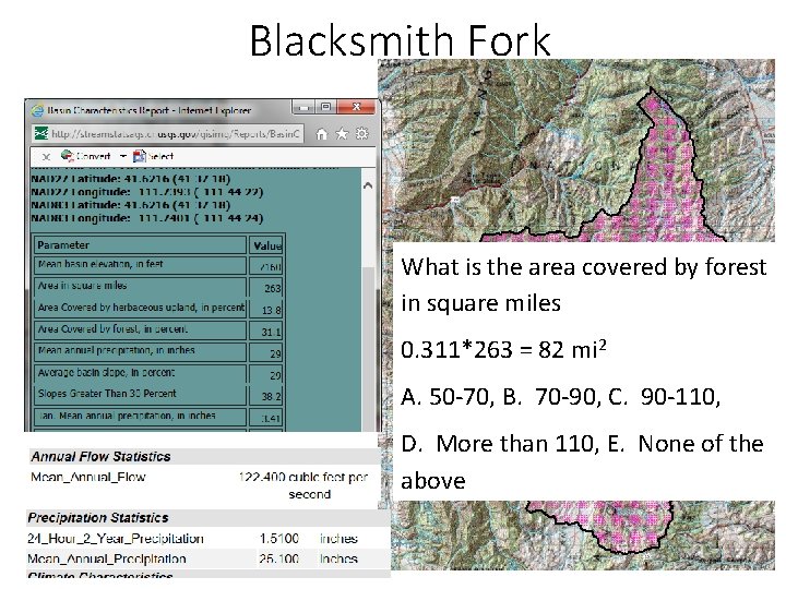 Blacksmith Fork What is the area covered by forest in square miles 0. 311*263