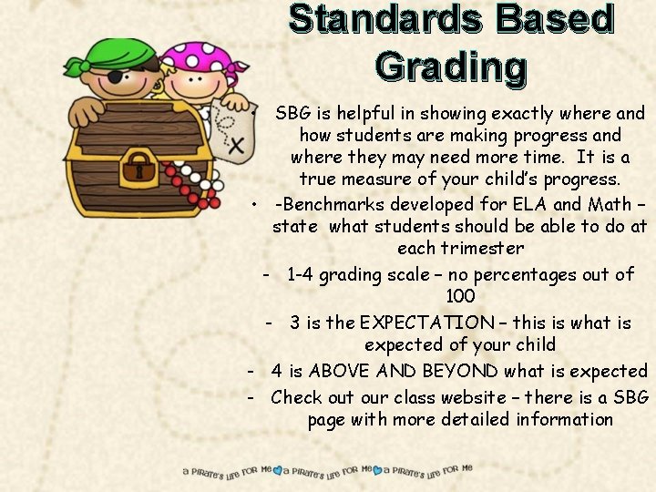 Standards Based Grading • SBG is helpful in showing exactly where and how students