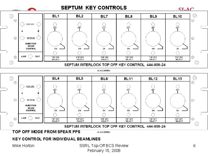 SEPTUM KEY CONTROLS BUILDING 120 TOP OFF MODE FROM SPEAR PPS KEY CONTROL FOR