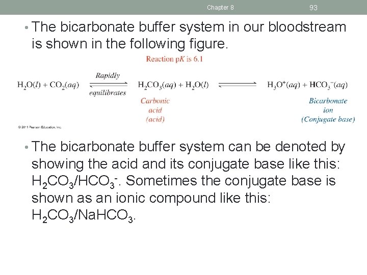 Chapter 8 93 • The bicarbonate buffer system in our bloodstream is shown in