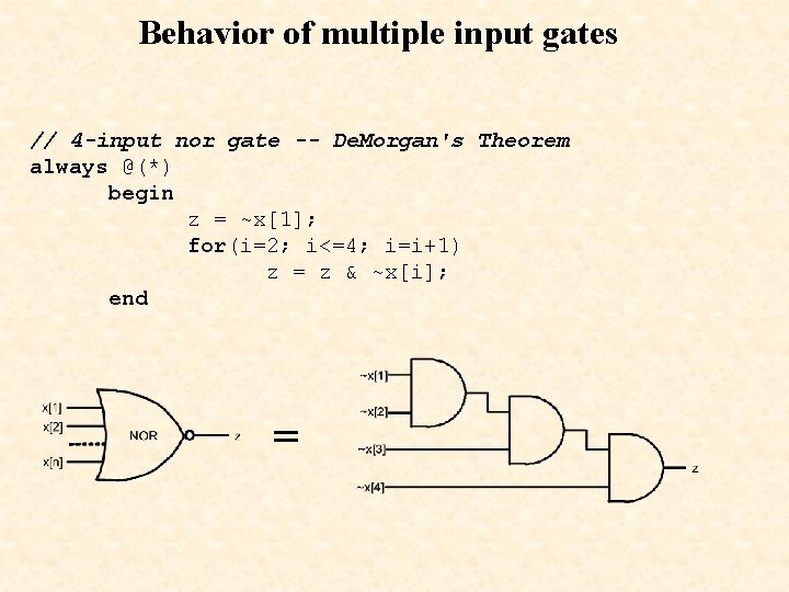 Behavior of multiple input gates // 4 -input nor gate -- De. Morgan's Theorem