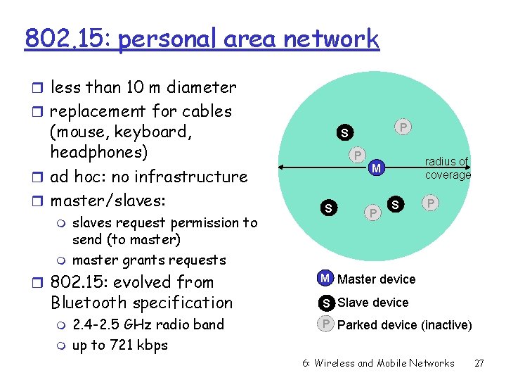 802. 15: personal area network r less than 10 m diameter r replacement for